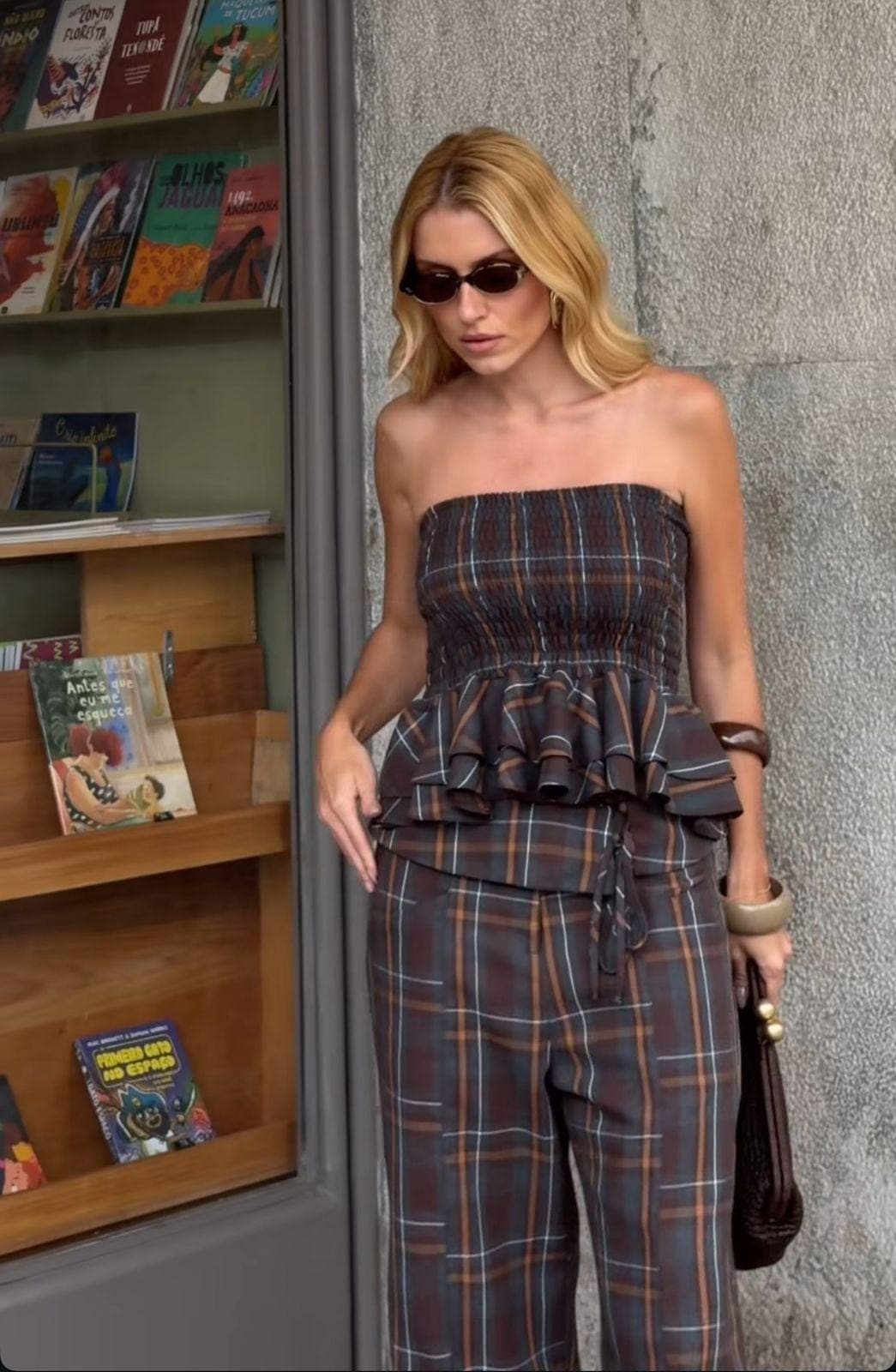 Blusa xadrez tomara que caia com lastex